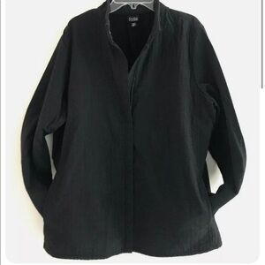 Eileen Fisher | Womens Size L Black Zip Up Jacket High Neck Long Sleeve Lined
